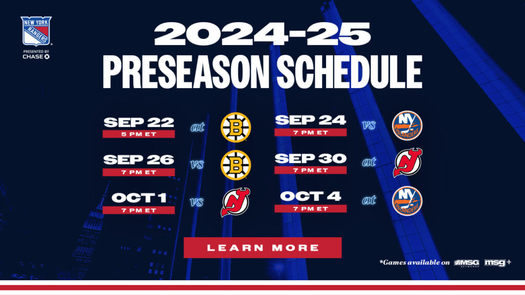 new york rangers preseason schedule